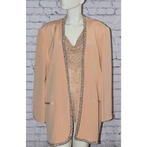 Judith Ann Plus Size Evening Party Beaded Silk Cardigan Blazer Jacket & Tank Set